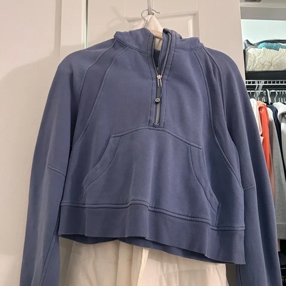 Quarter zip scuba hoodie blue in water drop color - Picture 2 of 4